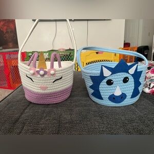 Kids Unicorn and Dinosaur Easter Basket Set - Pink & Light Blue